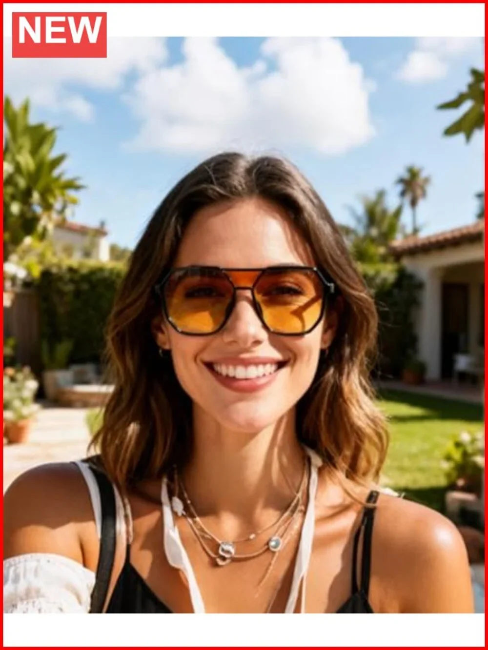 Vintage Oversized Square Aviator Sunglasses UV400 Protection Double Bridge